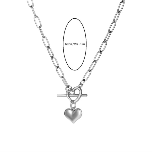 NWT ❤️ SILVER STAINLESS STEEL TOGGLE HEART NECKLACE Size Unisex 23.6” - Picture 6 of 6